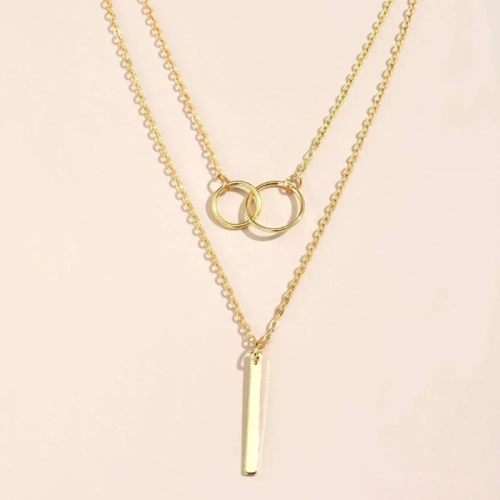 Retro Gold Double Circle Pendant Necklace
