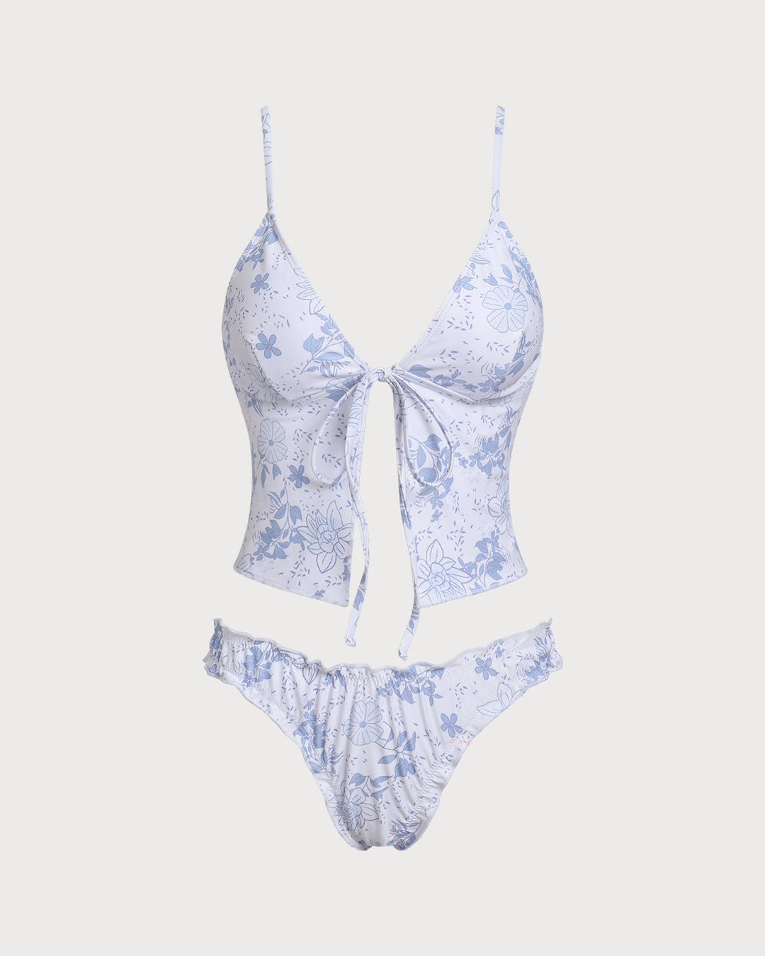Clara & Sophia | Floral Tie Front Tankini Set for Women in Blue