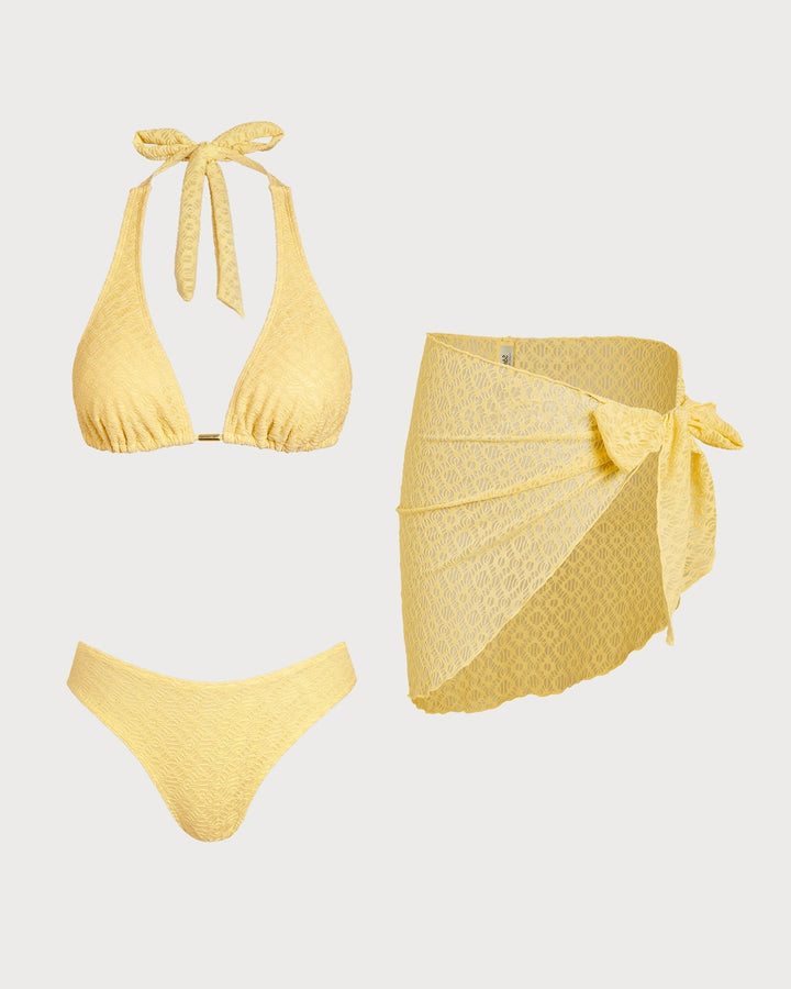 Clara & Sophia | Jacquard Textured Bikini Set for Women in Yellow