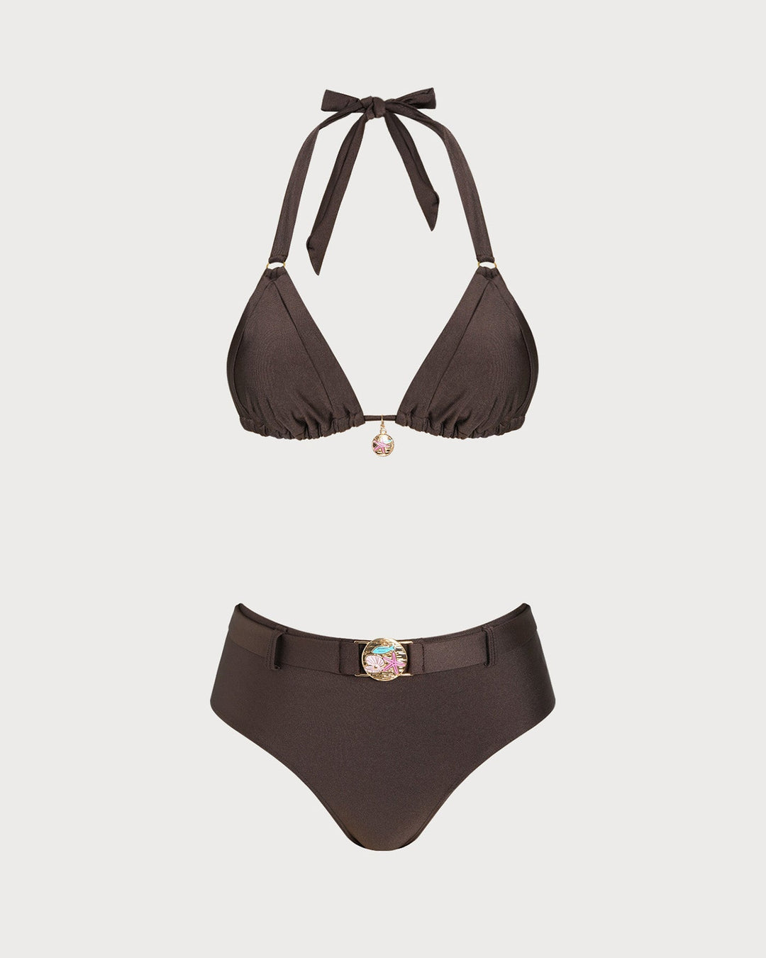 Clara & Sophia | Brown Halter Triangle Bikini Set