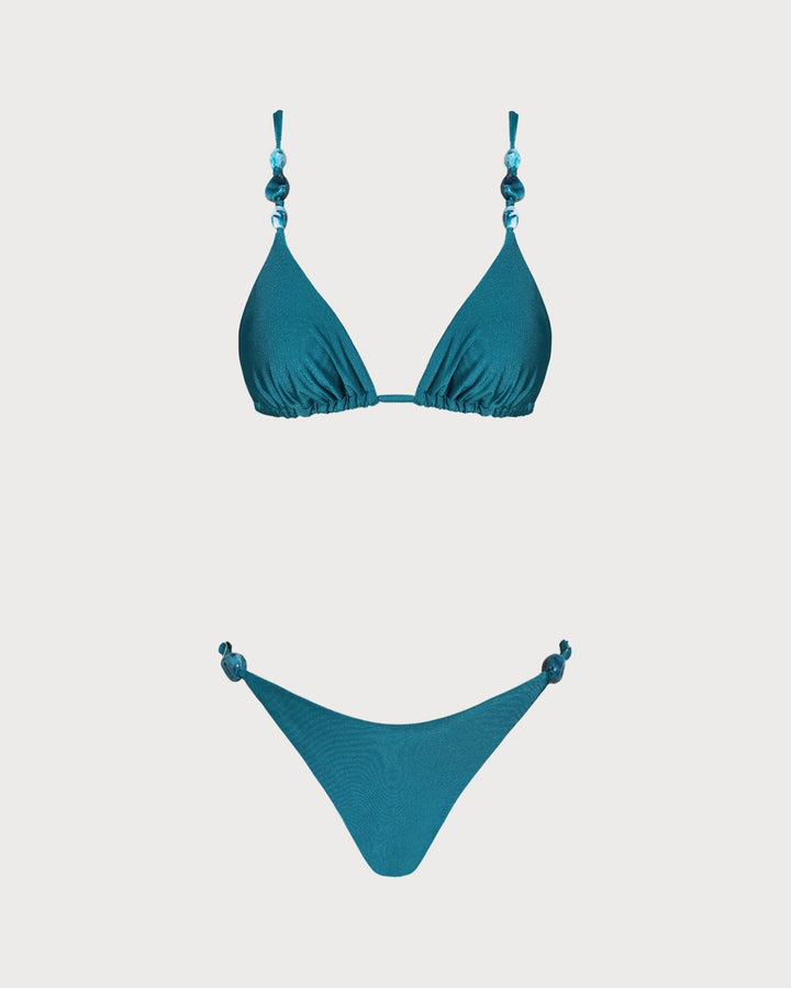 Clara & Sophia | Ruched Triangle Bikini Set for Women in Turquoise
