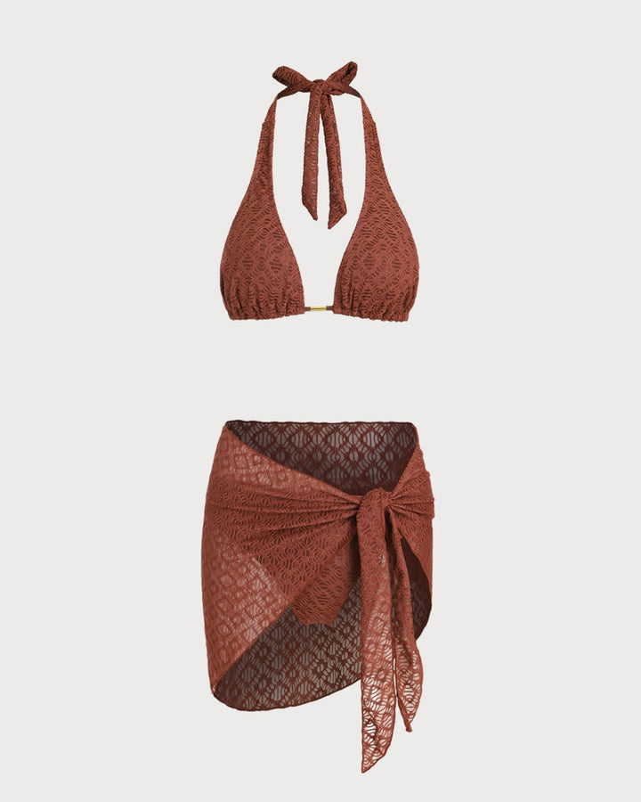 Clara & Sophia | Brown Jacquard Three-Piece Set