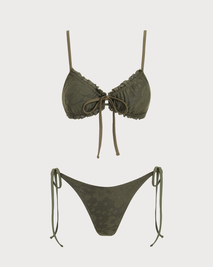 Clara & Sophia | Jacquard Bikini Set for Women in Army Green