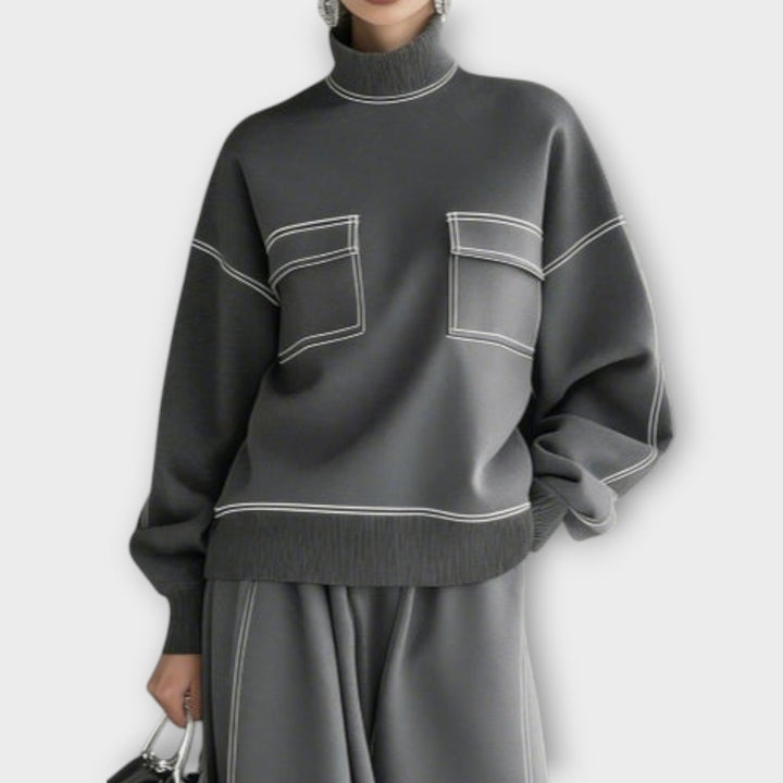 Minimalist Contrast Stitch Two-Piece Set