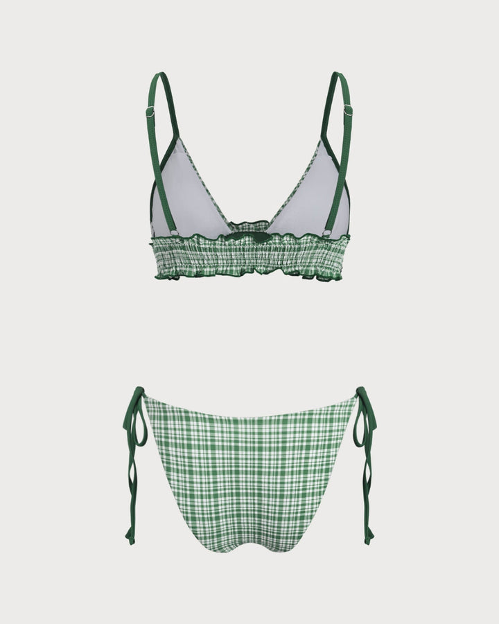 Clara & Sophia | Plaid Drawstring Bikini Set for Women in Green