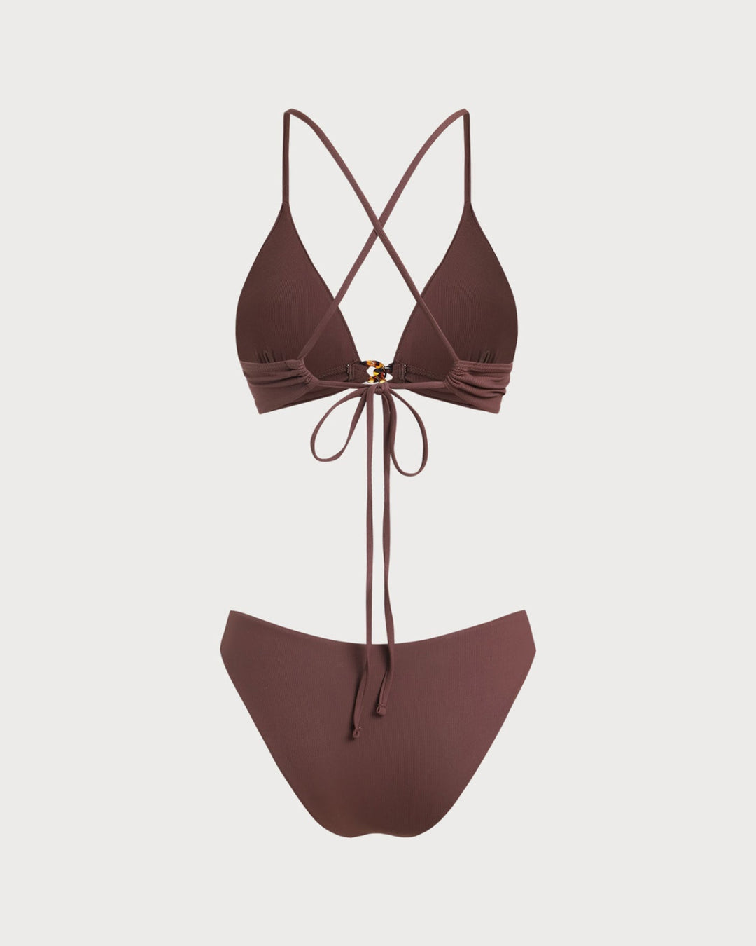 Clara & Sophia | Ribbed Knot Bikini Set for Women in Brown
