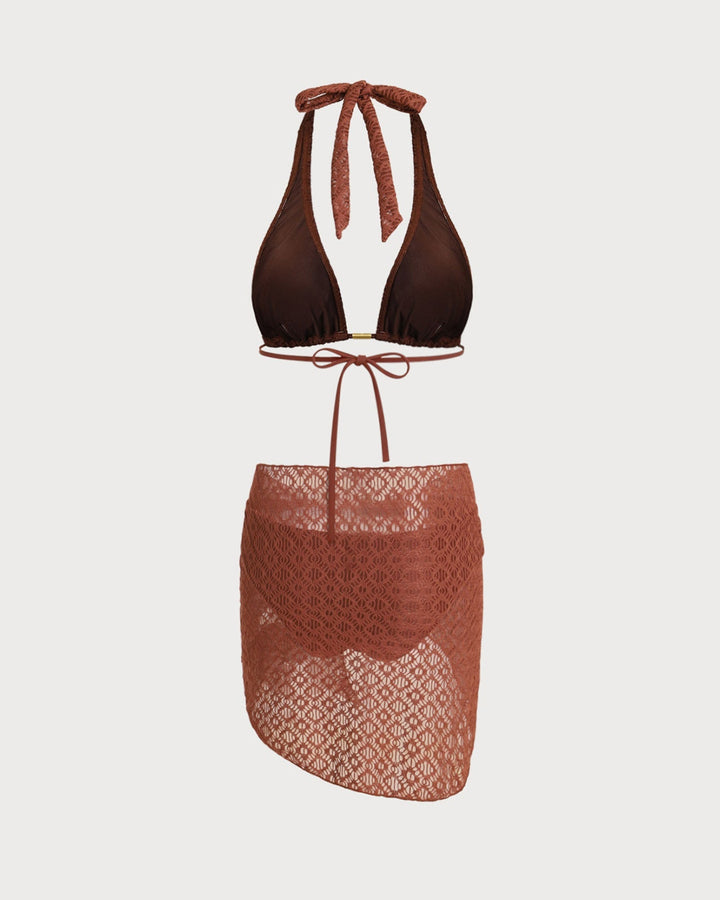 Clara & Sophia | Brown Jacquard Three-Piece Set