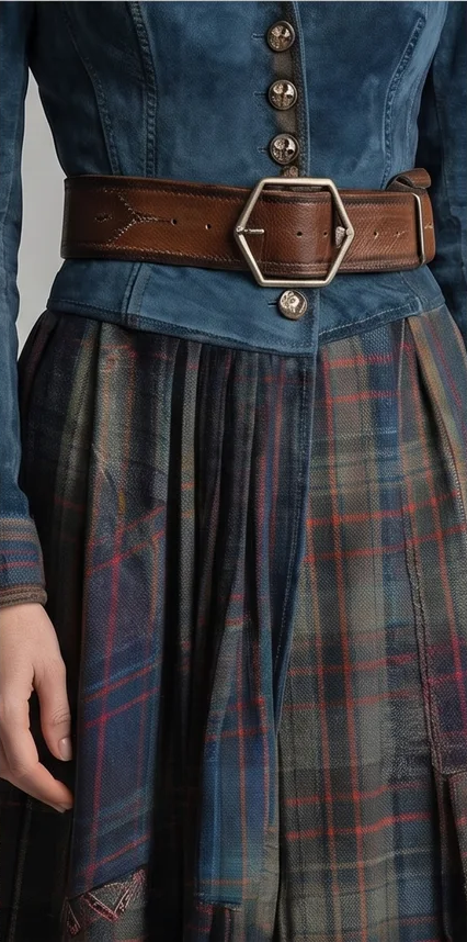 Blue Checkered Retro Maxi Dress (includes a belt)