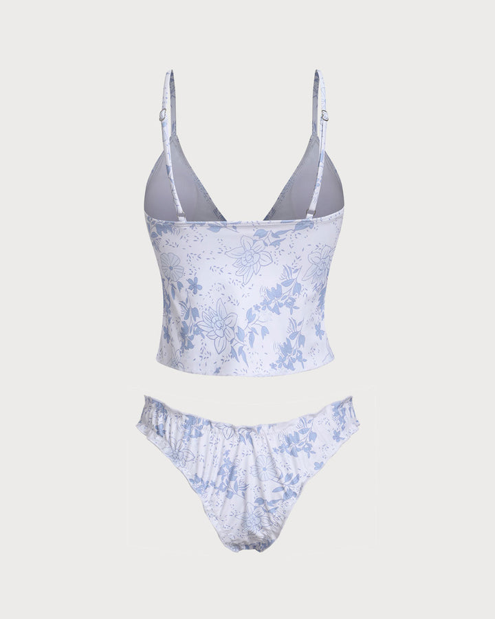 Clara & Sophia | Floral Tie Front Tankini Set for Women in Blue