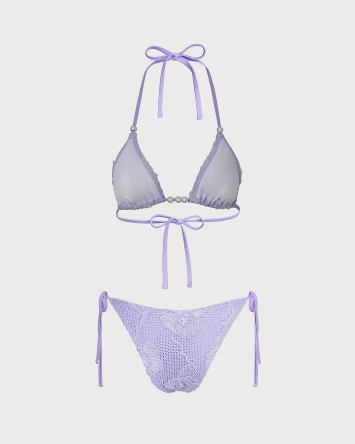 Clara & Sophia | Jacquard Halter Bikini Set for Women in Purple