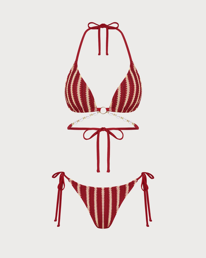 Clara & Sophia | O-Ring Bikini Set for Women in Red with Contrasting Details
