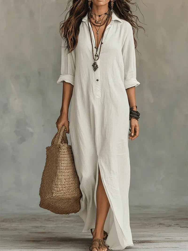Collared Button-Front Maxi Dress