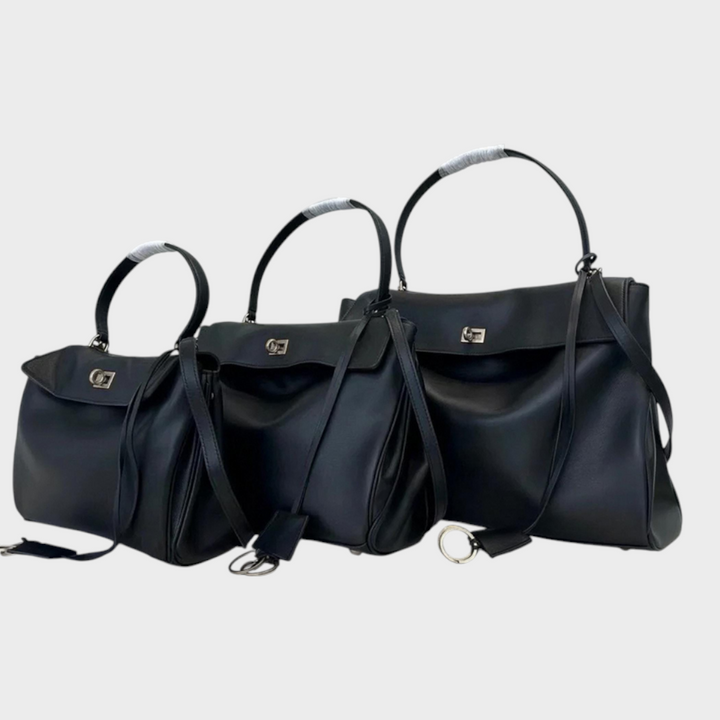Curved Leather Handbag with Adjustable Shoulder Strap