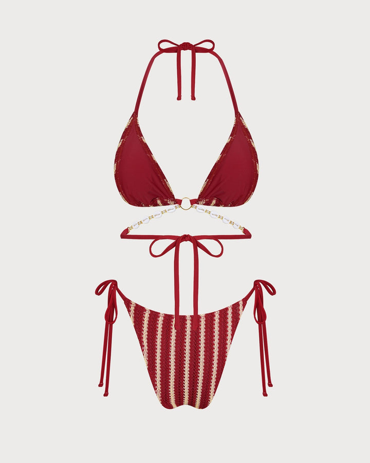 Clara & Sophia | O-Ring Bikini Set for Women in Red with Contrasting Details