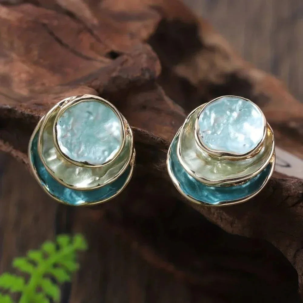 Vintage Hand-Painted Multi-Layer Round Earrings
