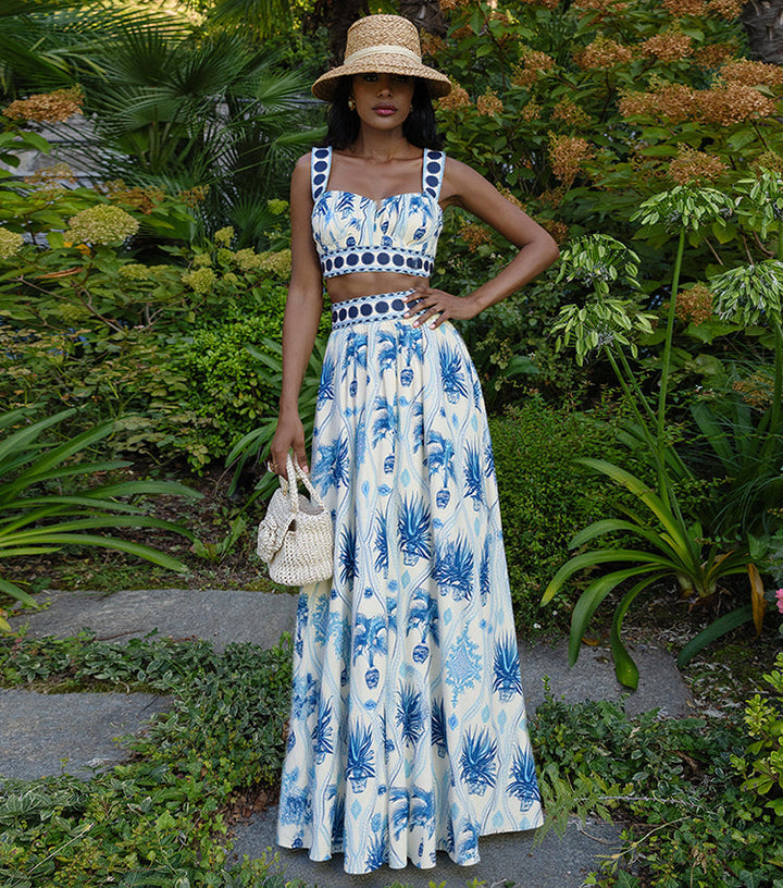 Blue Botanical Print Swimsuit Set(s)