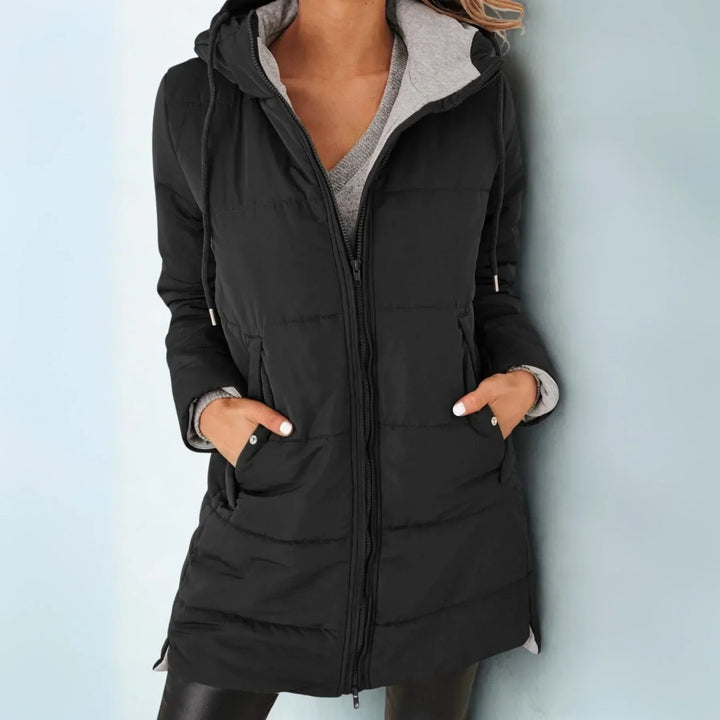 Elegant Puffer Jacket for Women with Hooded Zip Front Drawstring Waist Relaxed Style