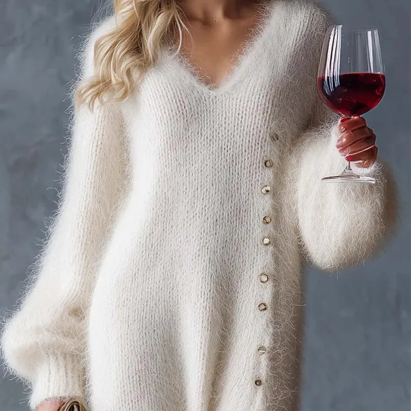 Plush Knit Button Slit Maxi Sweater Dress