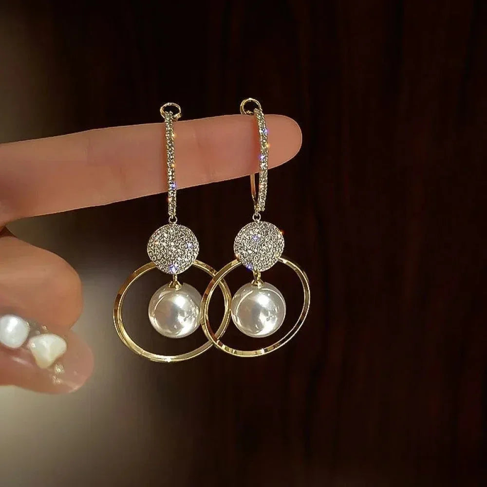 Elegant Earrings with Cultured Pearls and Sparkling Zircons