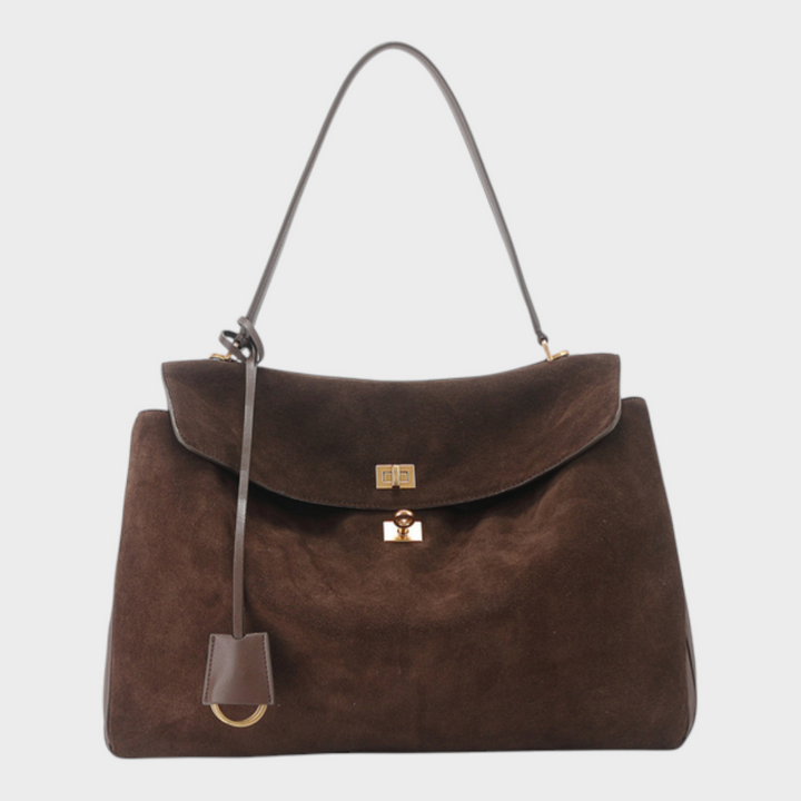 Cowhide Shoulder Bag with Magnetic Flap Closure