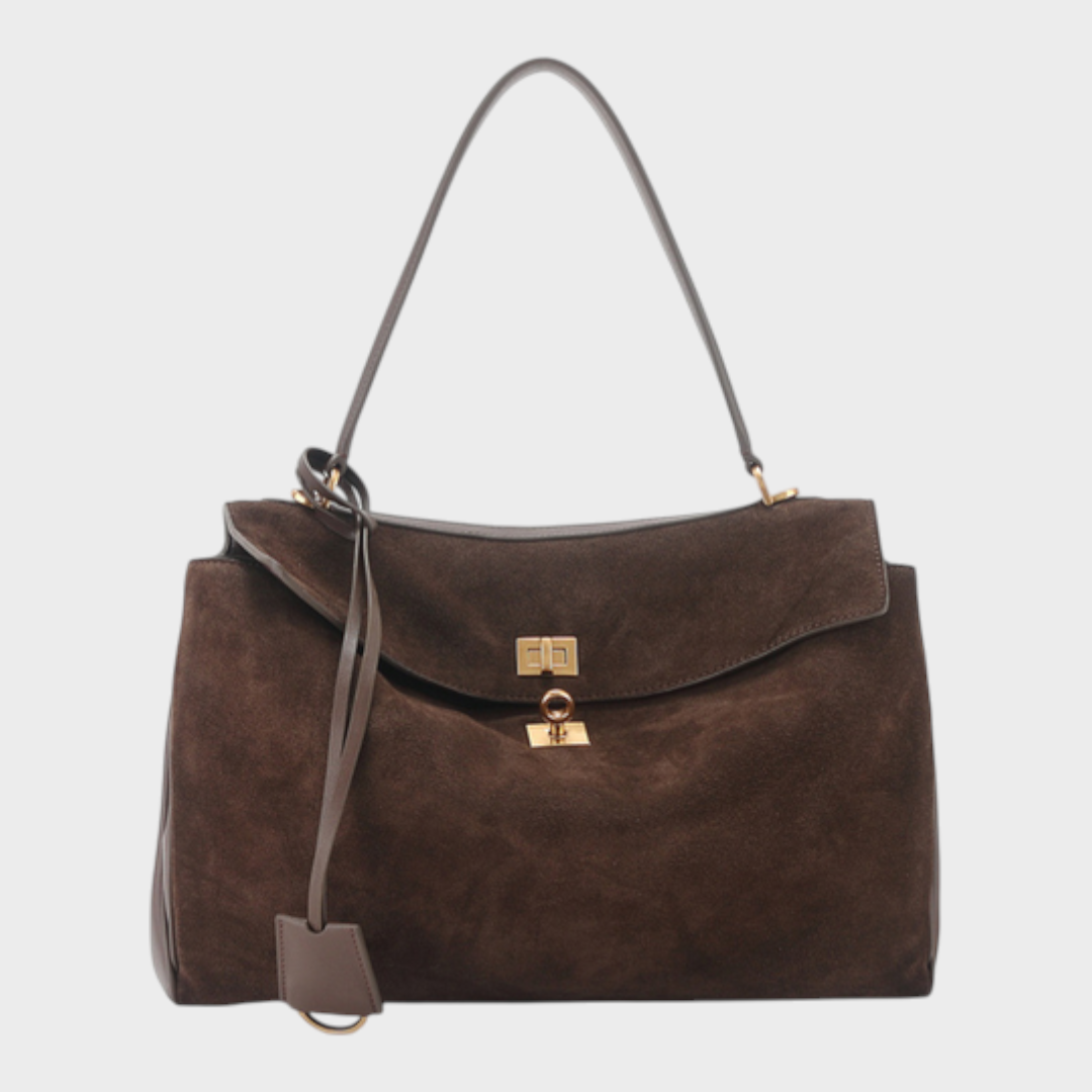 Cowhide Shoulder Bag with Magnetic Flap Closure