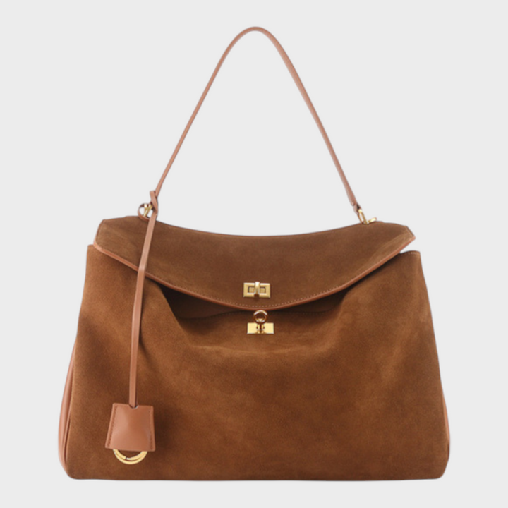 Curved Leather Handbag with Adjustable Shoulder Strap
