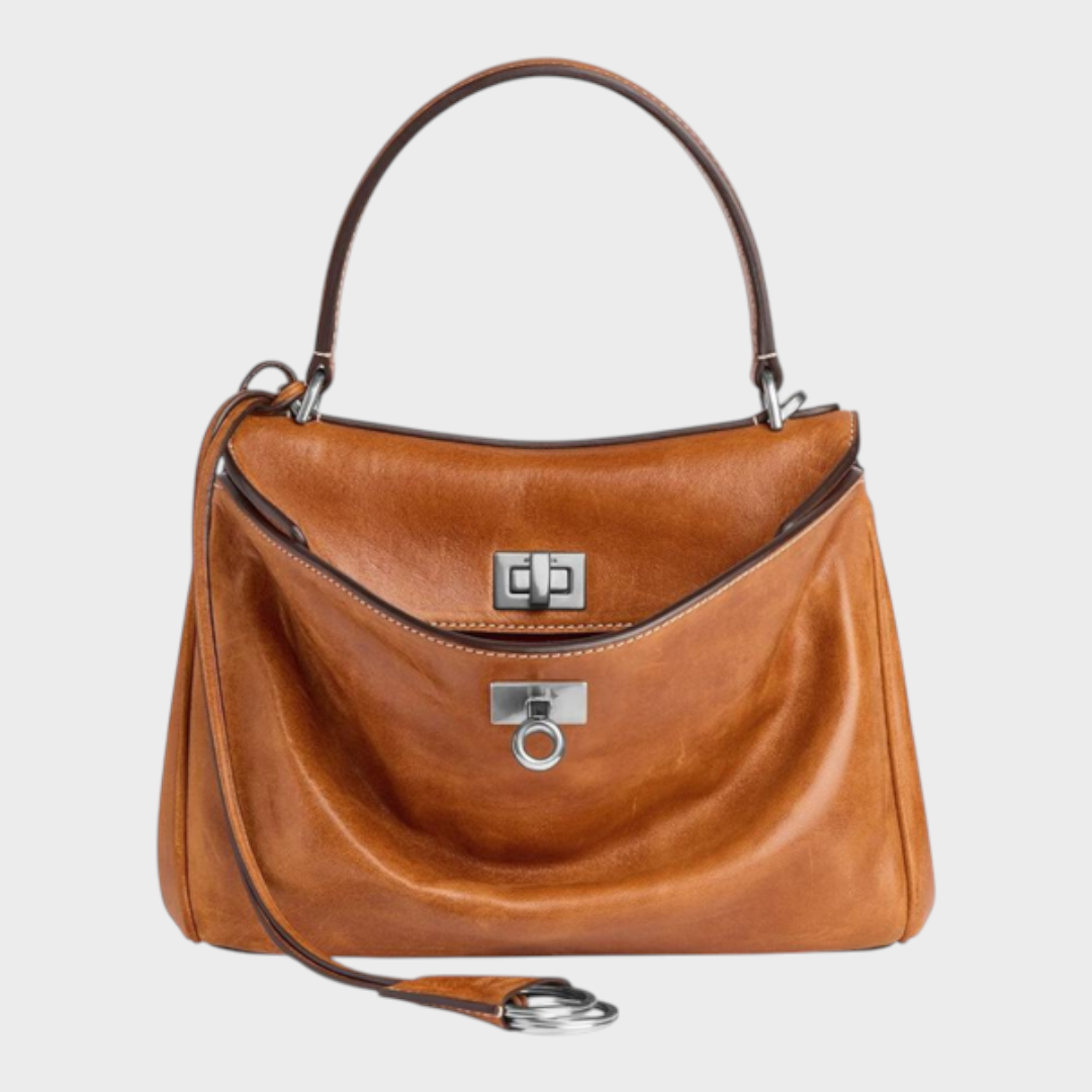 Cowhide Shoulder Bag with Magnetic Flap Closure