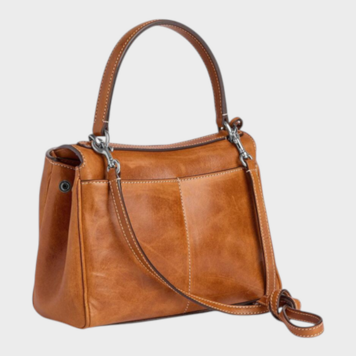 Soft Leather Handbag with Top Handle and Shoulder Strap