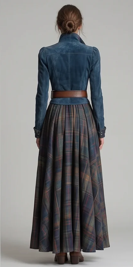 Blue Checkered Retro Maxi Dress (includes a belt)