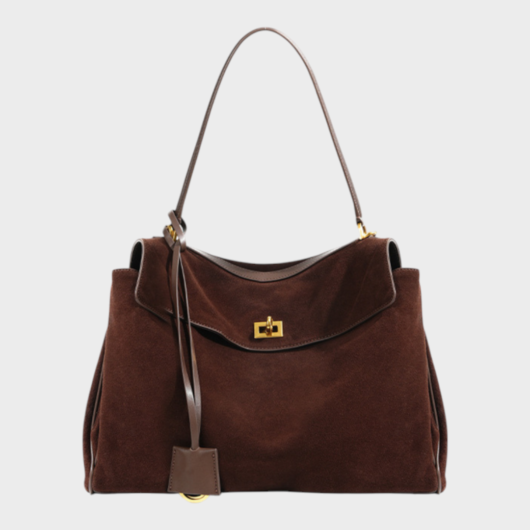 Cowhide Shoulder Bag with Magnetic Flap Closure