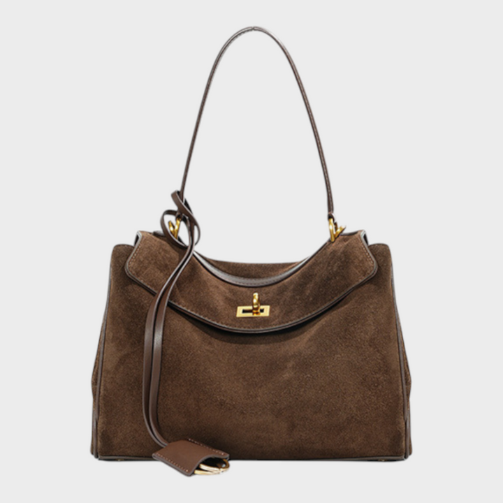 Cowhide Shoulder Bag with Magnetic Flap Closure