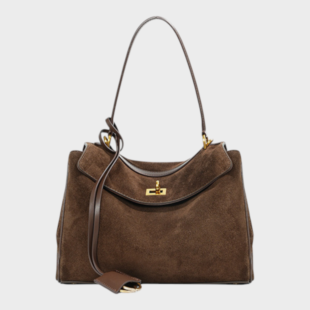 Curved Leather Handbag with Adjustable Shoulder Strap