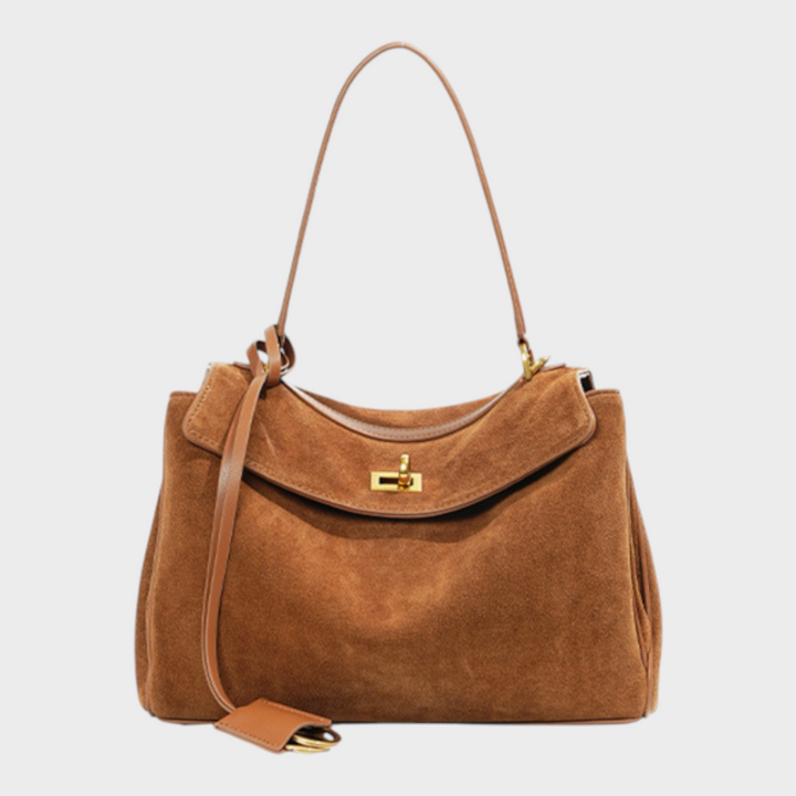 Cowhide Shoulder Bag with Magnetic Flap Closure