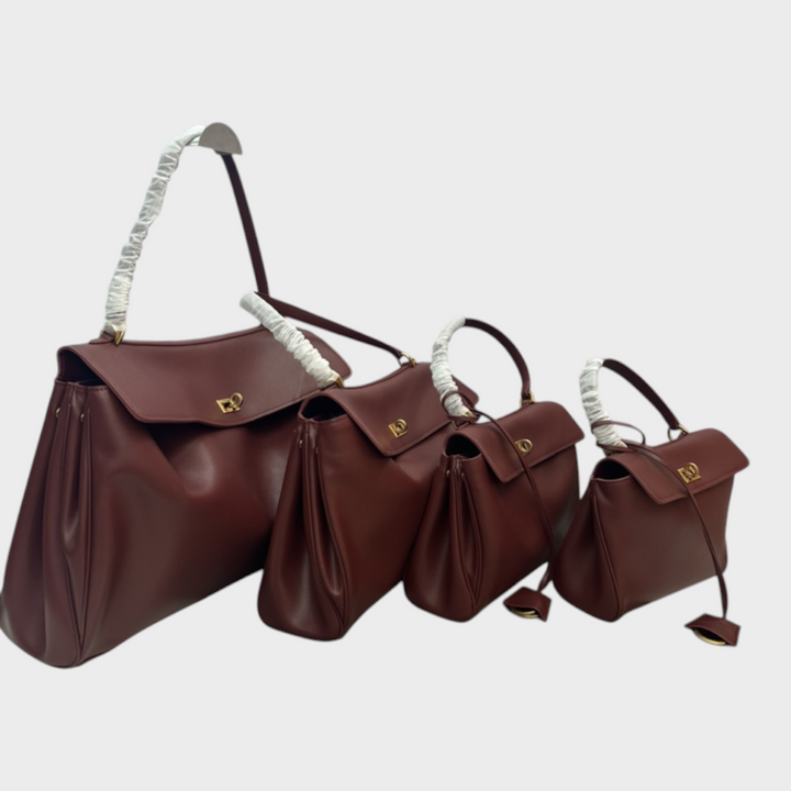 Curved Leather Handbag with Adjustable Shoulder Strap