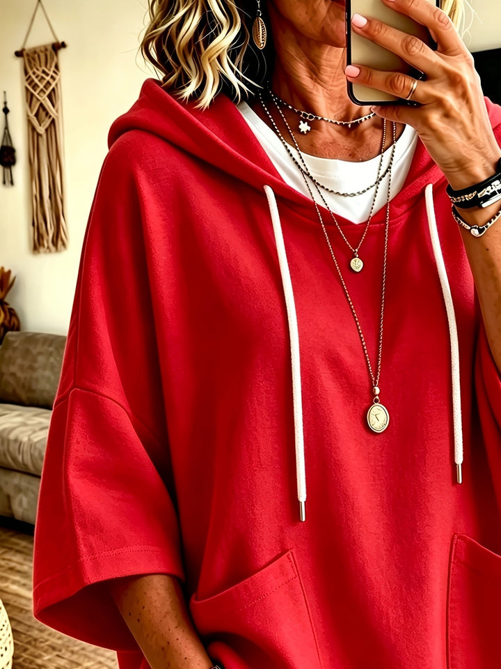 Comfortable Fleece Oversized Hoodie for Women with Drawstring Hood Batwing Sleeve Kangaroo Pocket Relaxed Style