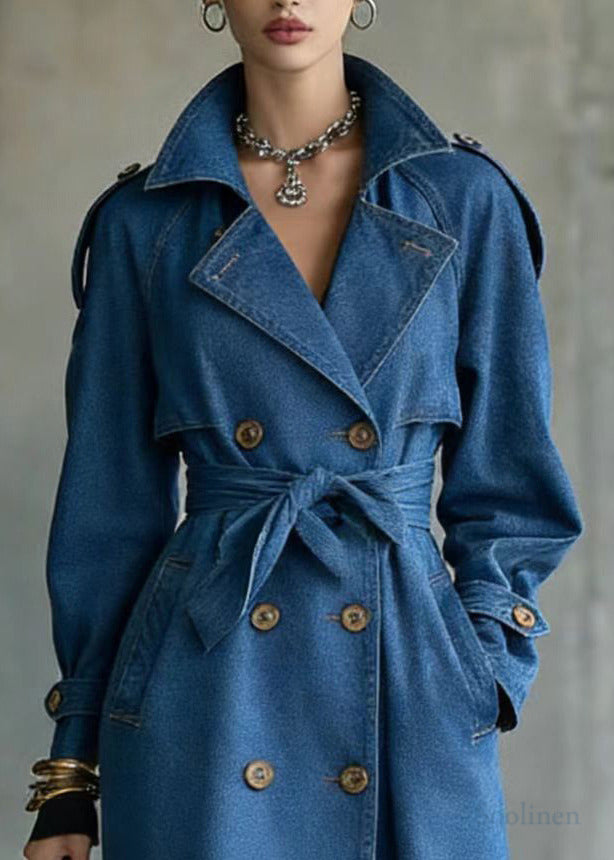 French Blue Oversized Denim Trench Coat