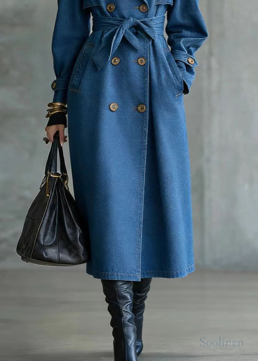 French Blue Oversized Denim Trench Coat