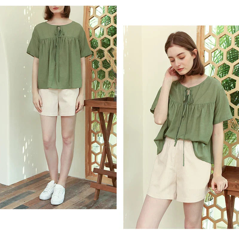 Clara & Sophia | Relaxed Fit Drawstring Linen Shorts