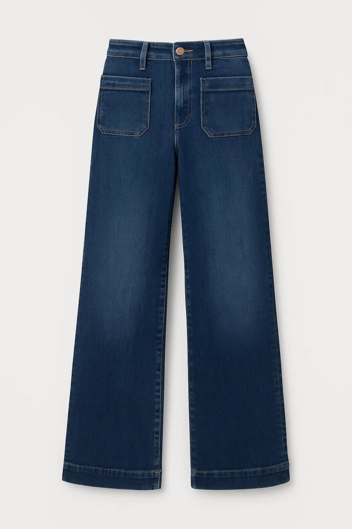 Effortless Wide Leg Jeans for Women with High Waisted Patch Pocket Released Hem Casual Style