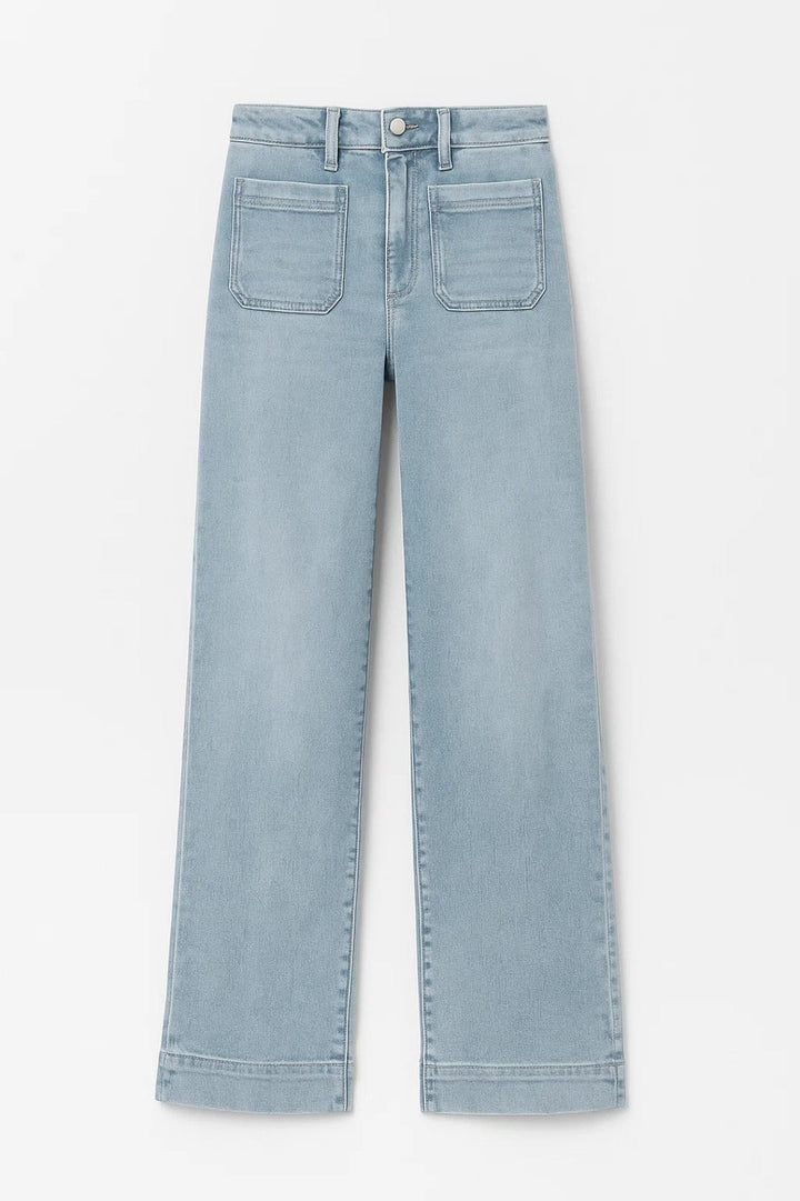 Effortless Wide Leg Jeans for Women with High Waisted Patch Pocket Released Hem Casual Style