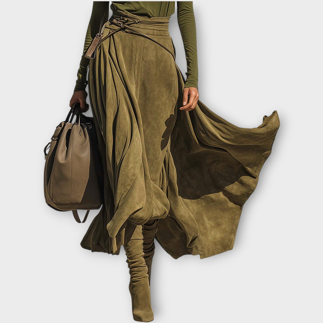 Olive Luxe High-Neck Wrap Skirt Set