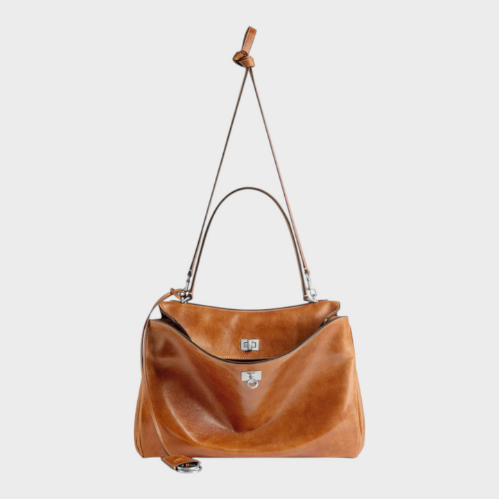 Soft Leather Handbag with Top Handle and Shoulder Strap