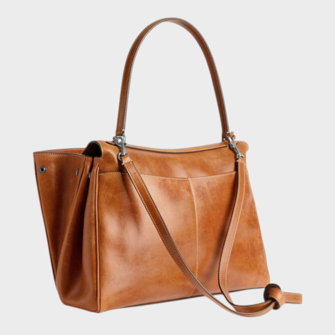 Soft Leather Handbag with Top Handle and Shoulder Strap