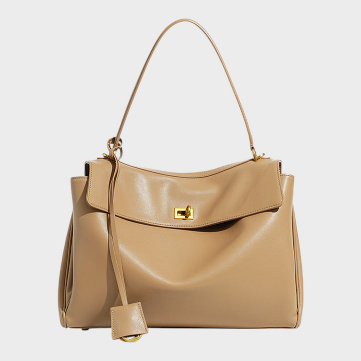Curved Leather Handbag with Adjustable Shoulder Strap