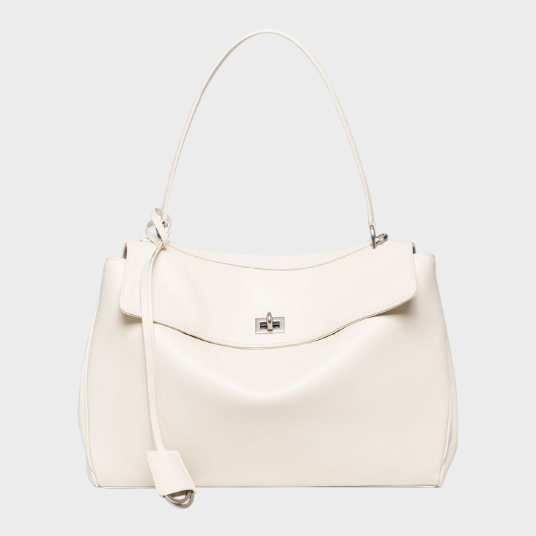 Curved Leather Handbag with Adjustable Shoulder Strap