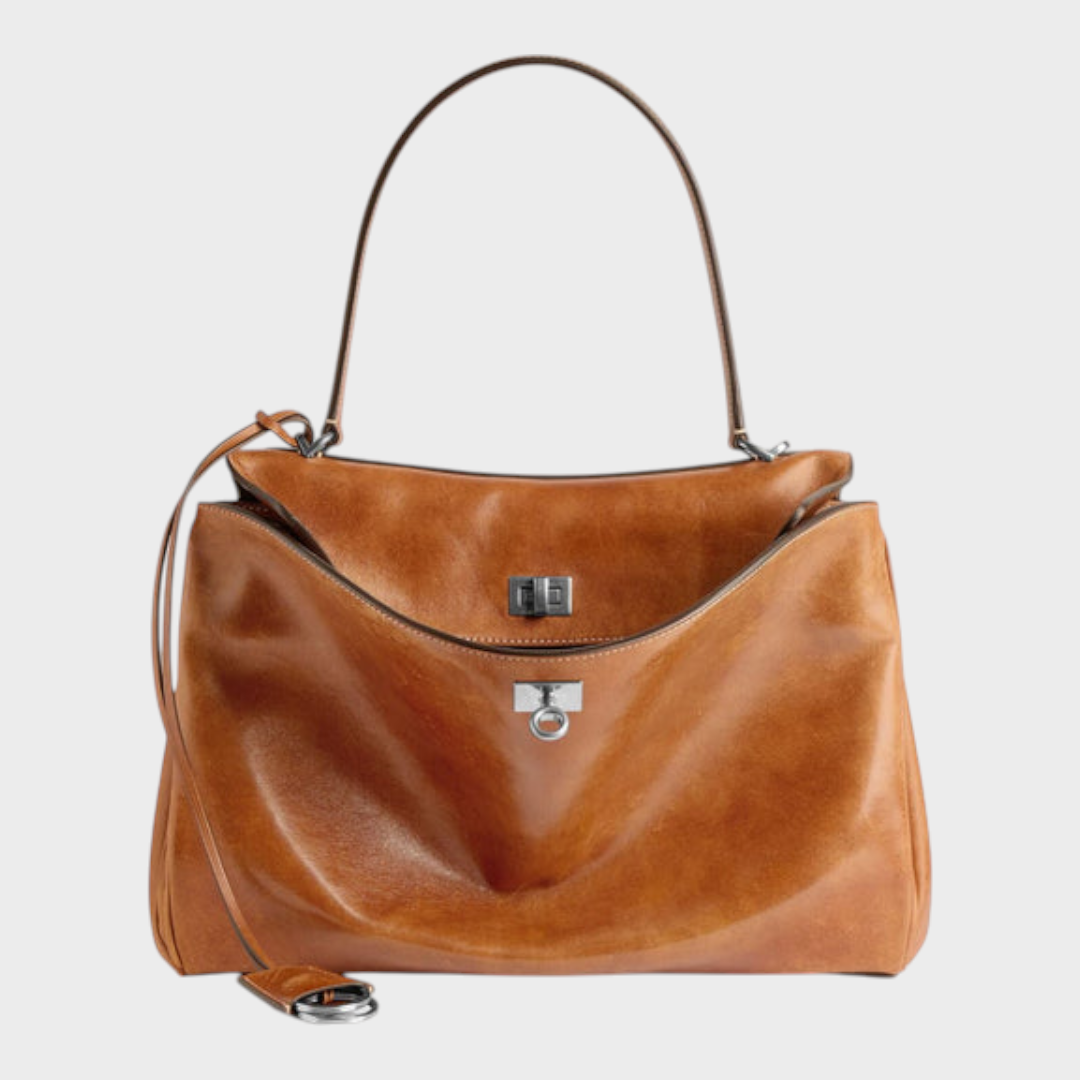 Cowhide Shoulder Bag with Magnetic Flap Closure