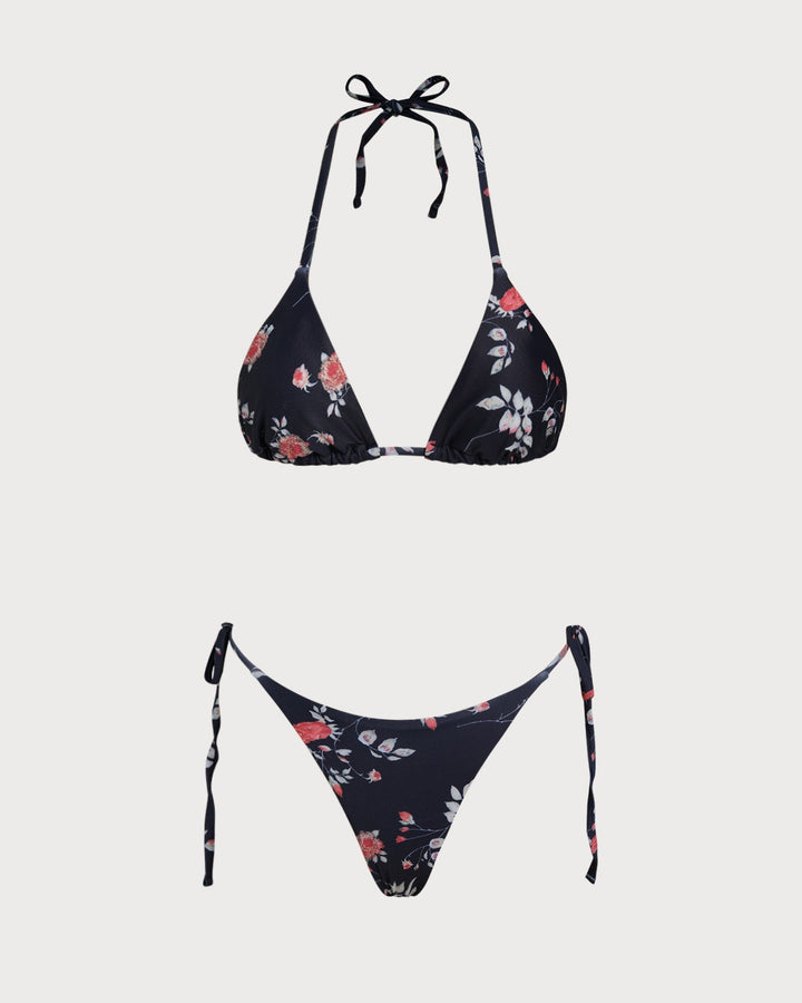 Clara & Sophia | Floral Triangle Bikini Set for Women in Black