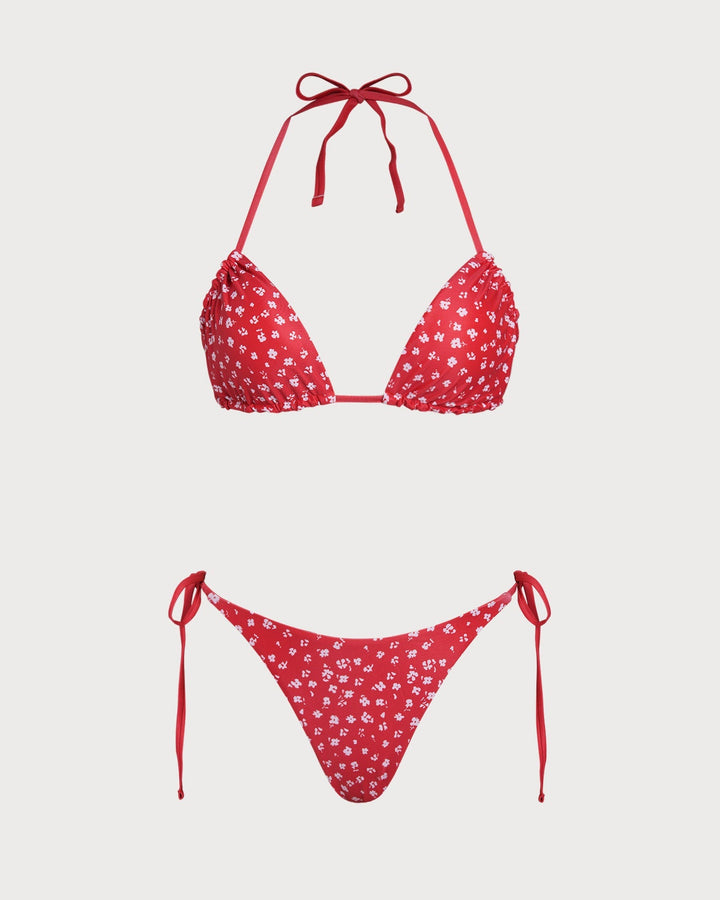 Clara & Sophia | Floral Triangle Bikini Set for Women in Red