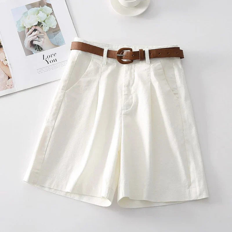 Clara & Sophia | Stone High-Waist Relaxed-Fit Cotton Bermuda Shorts