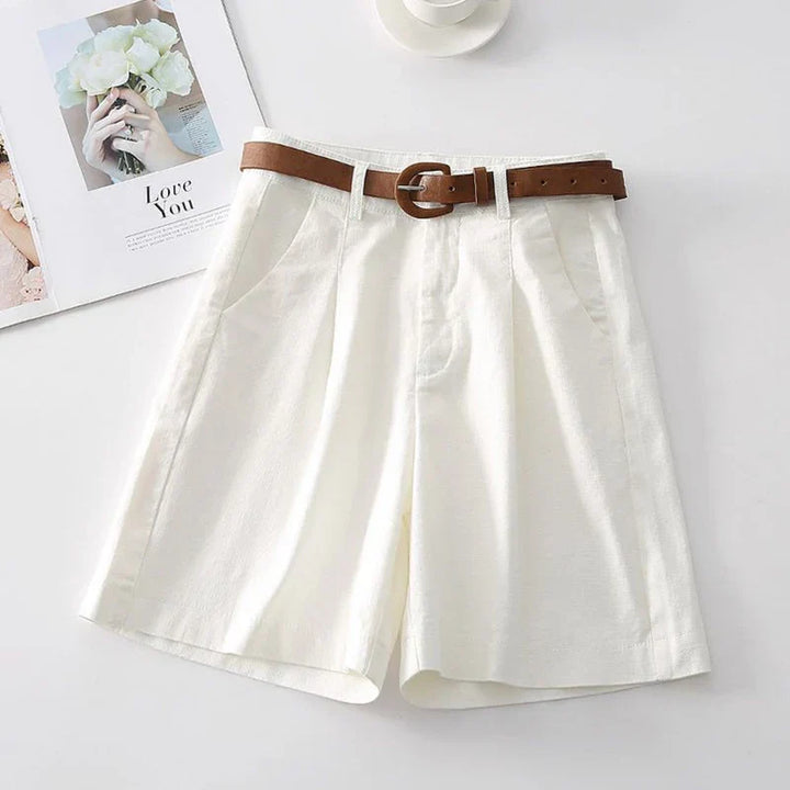 Clara & Sophia | Stone High-Waist Relaxed-Fit Cotton Bermuda Shorts